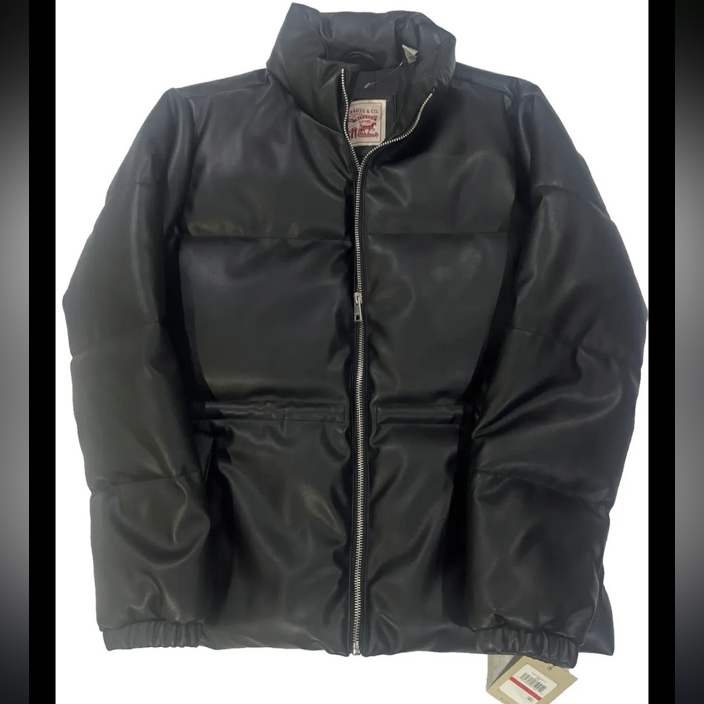 Levi's BLACK Women's Faux Leather Puffer Jacket-Size XS-New with Tags